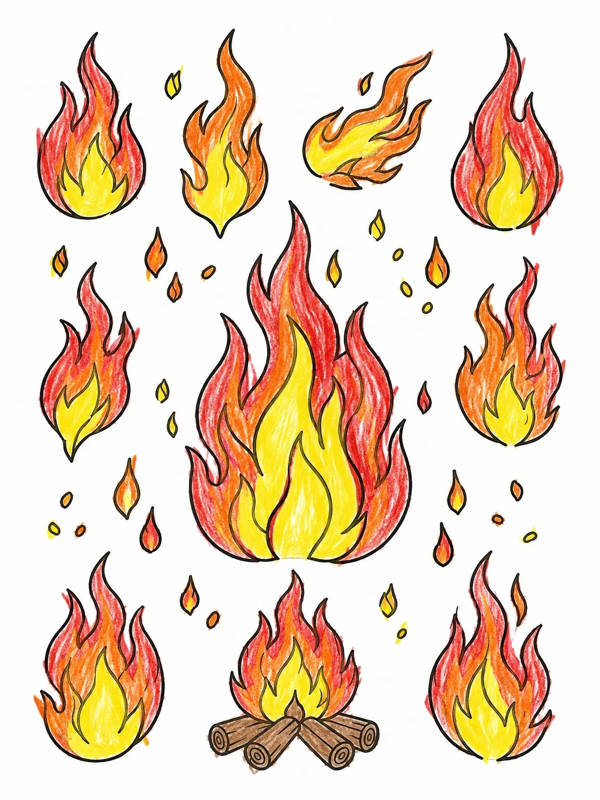 Colored example of the Flames And Campfire Flash Sheet coloring page