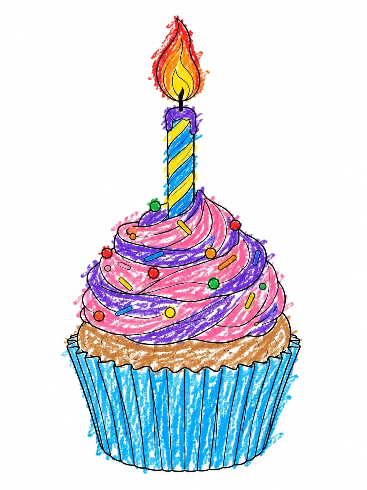 Colored example of the Birthday Candle On Frosted Cupcake coloring page