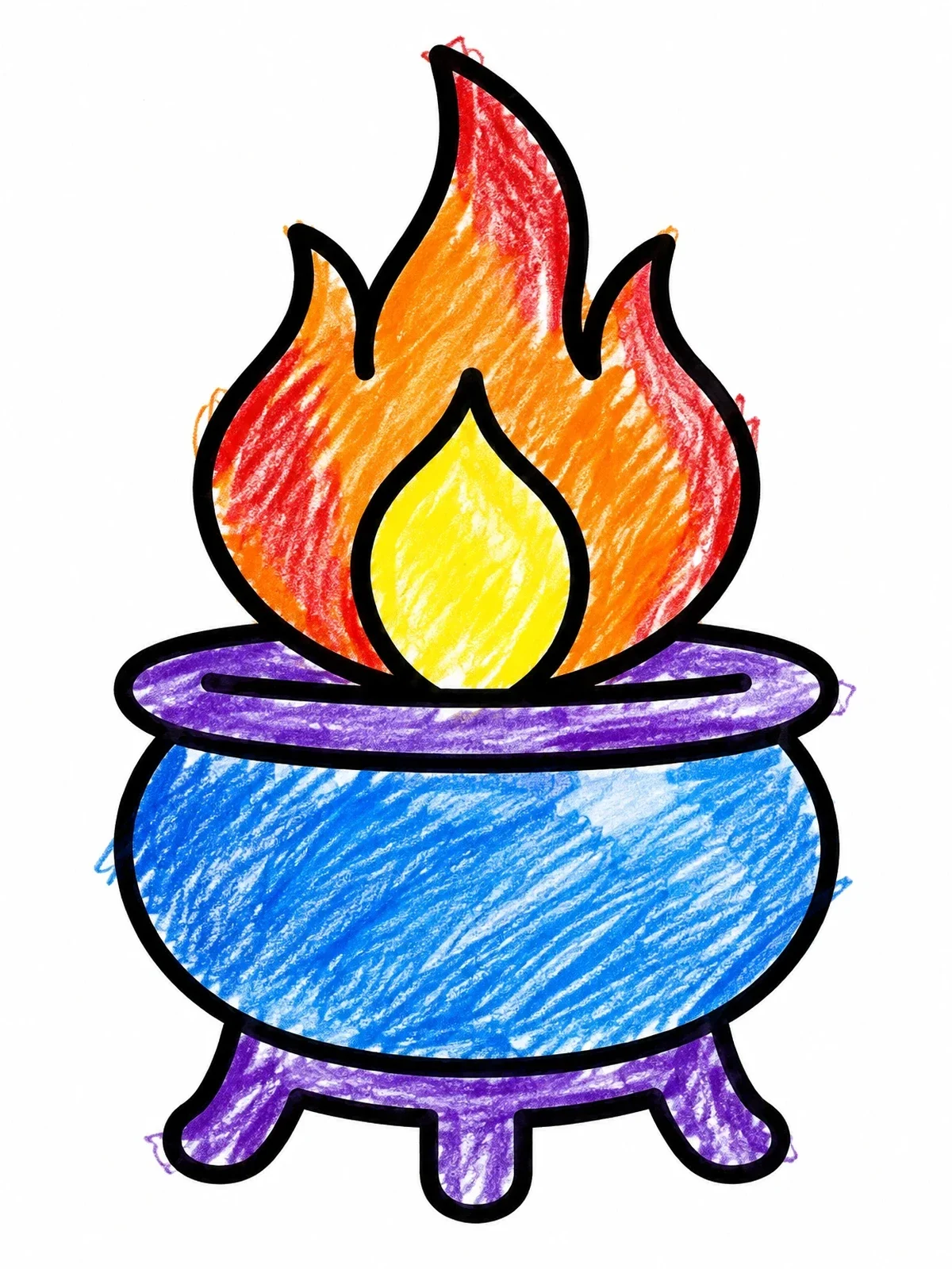 Colored example of the Burning Cauldron Flame coloring page