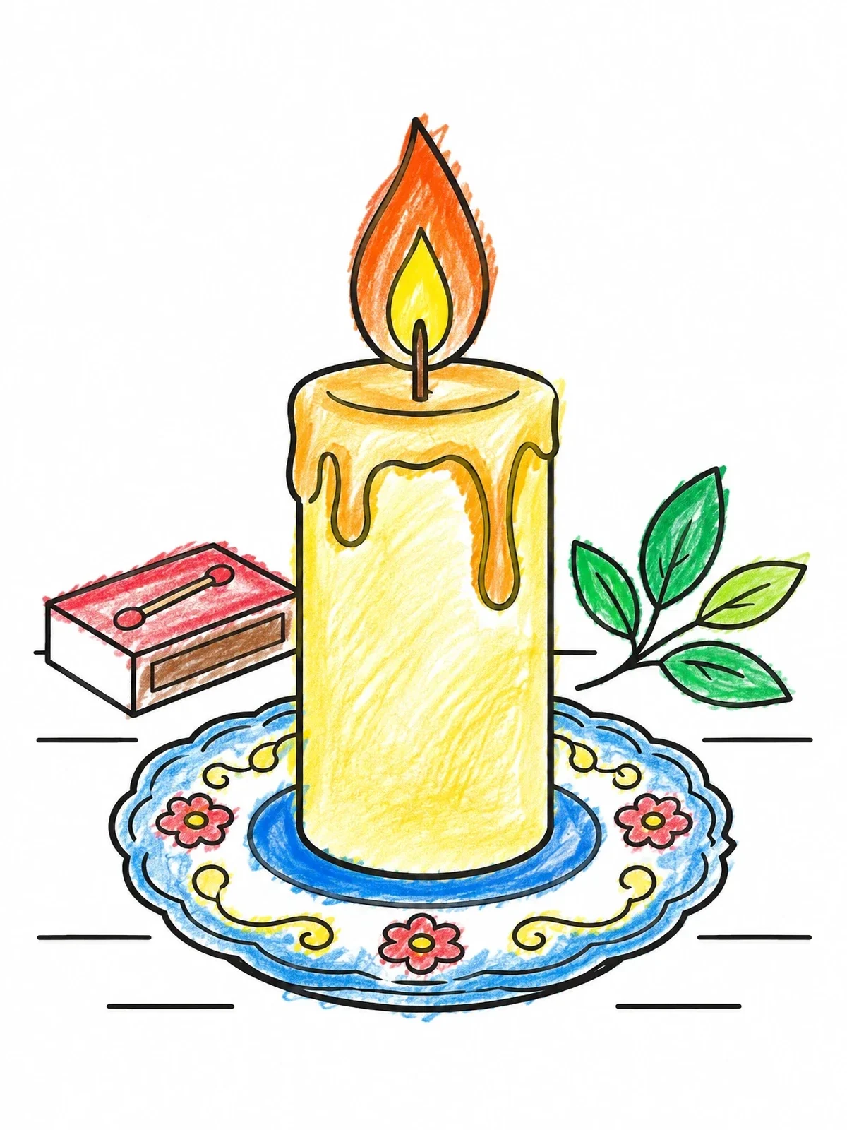 Colored example of the Cozy Candle On Decorative Plate coloring page