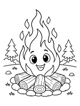 Free printable Cute Cartoon Campfire With Smiling Flame coloring page