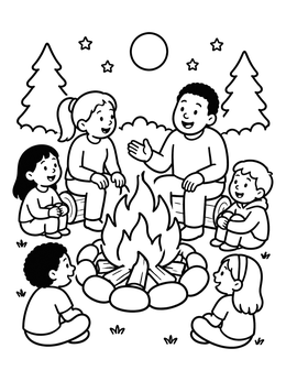 Free printable Family Around The Campfire coloring page