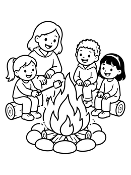 Free printable Family Roasting Marshmallows By The Fire coloring page
