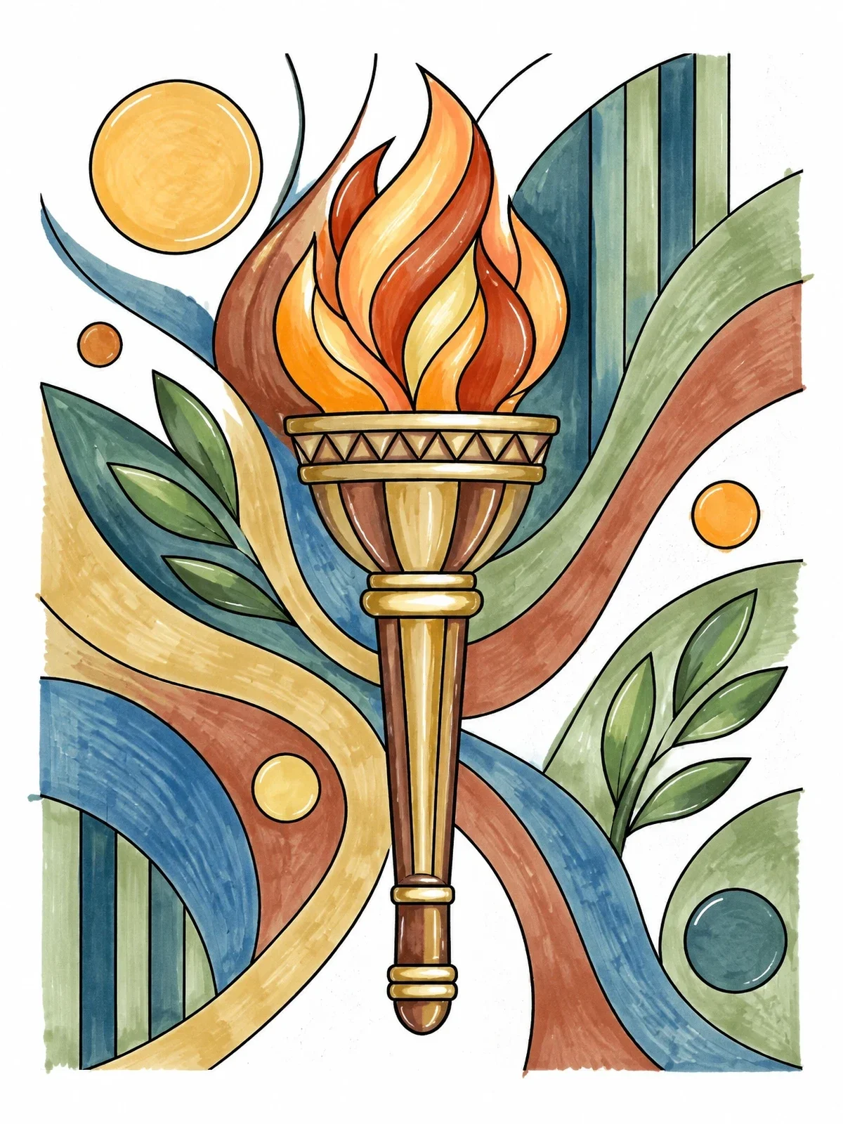 Colored example of the Flaming Torch With Flowing Patterns coloring page