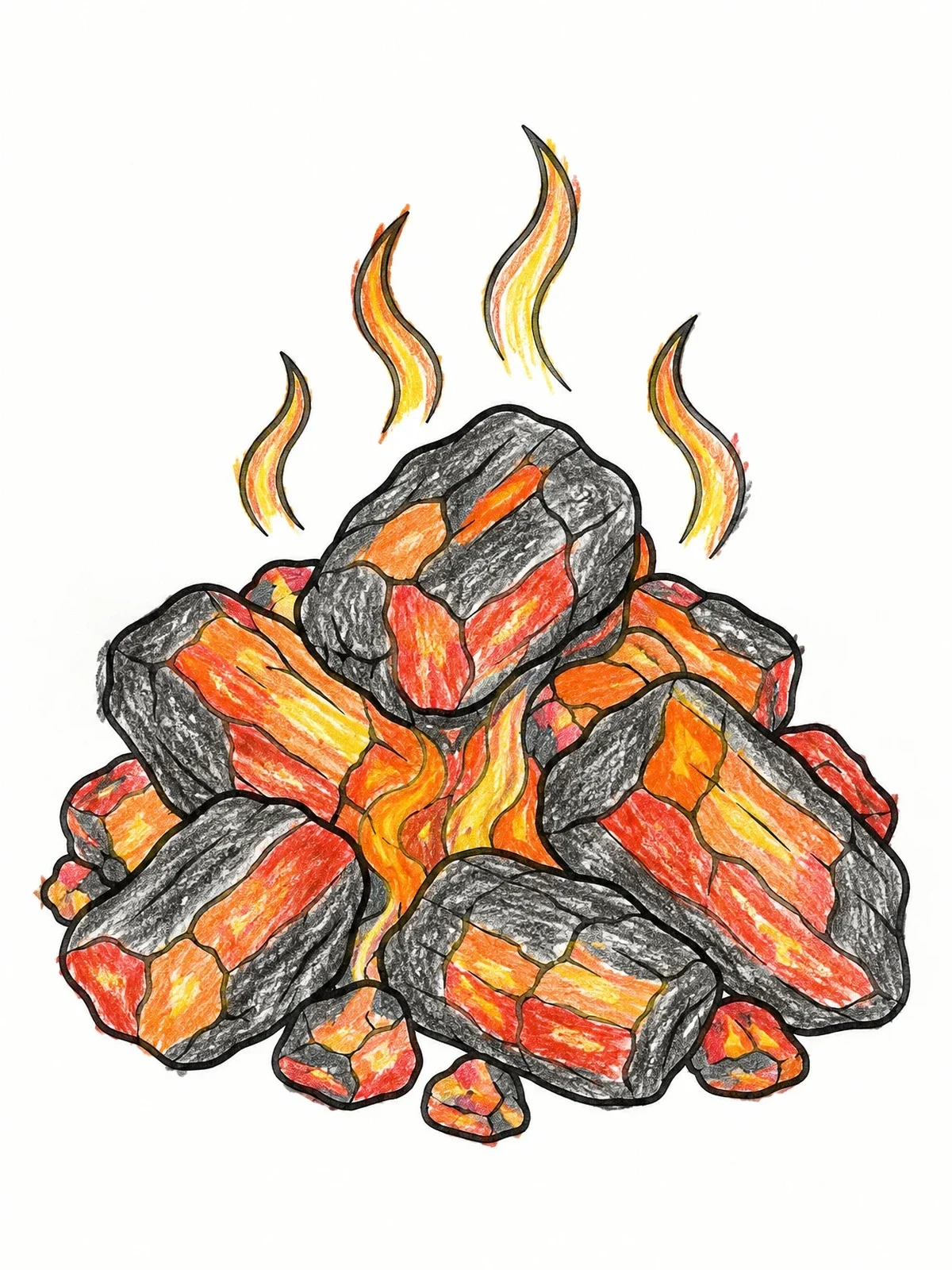 Colored example of the Glowing Charcoal Embers With Smoke coloring page