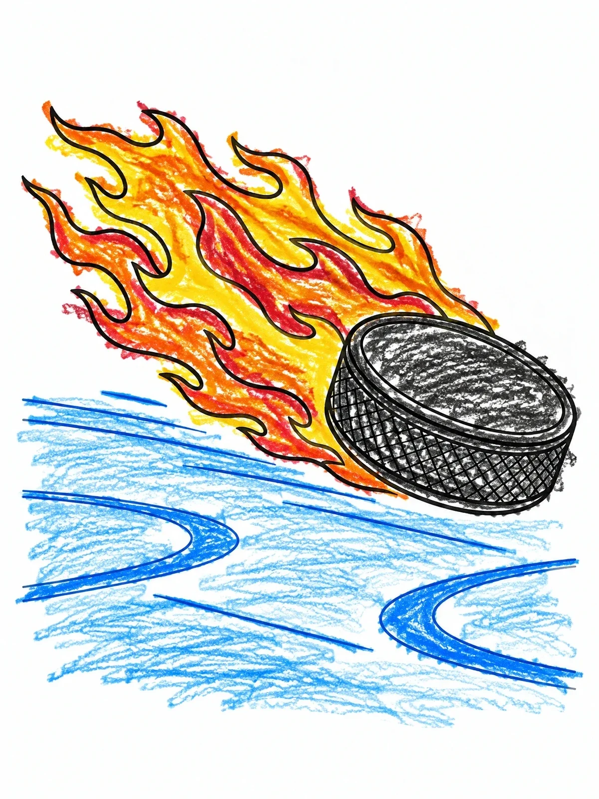 Colored example of the Speeding Hockey Puck With Blazing Trail coloring page