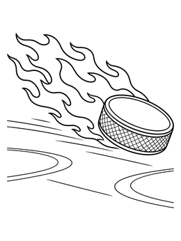A speeding hockey puck blazes across the ice in this flames coloring page.