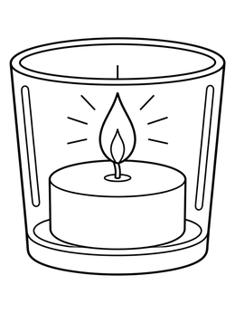 A burning candle inside a glass jar on this simple flames coloring page.
