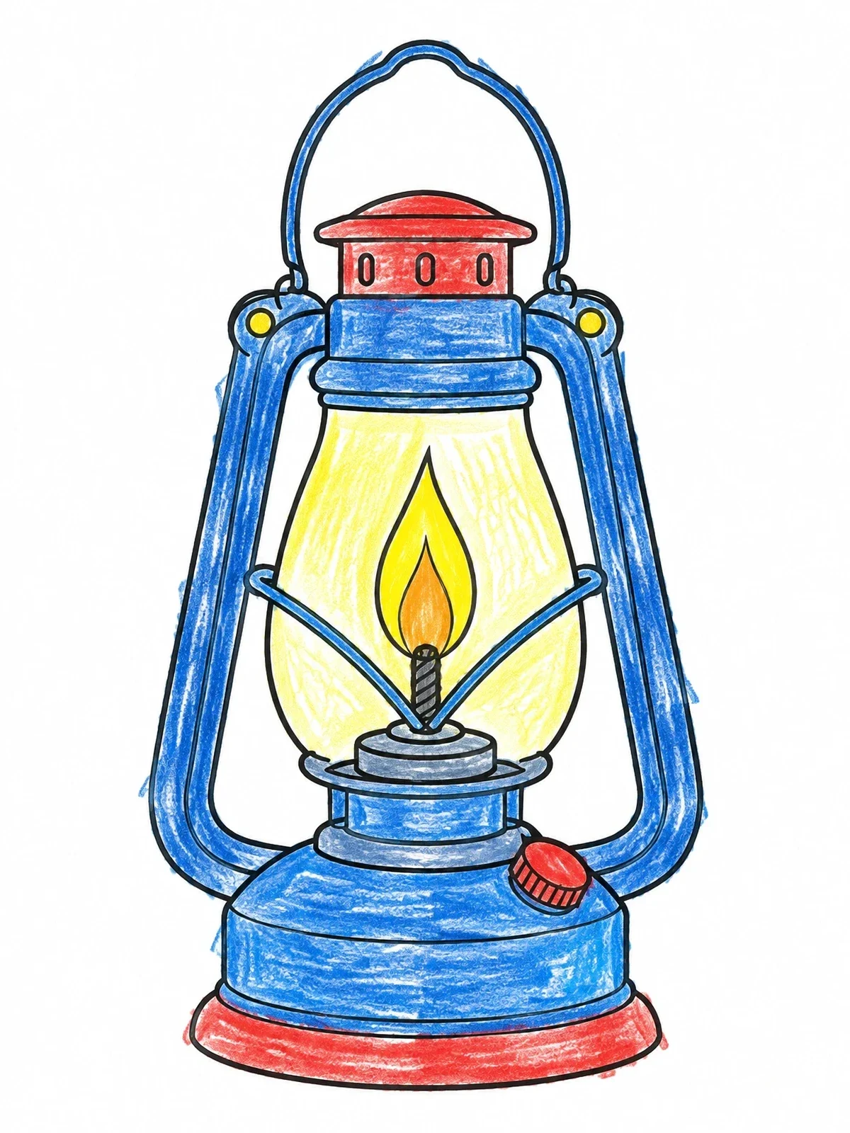 Colored example of the Vintage Oil Lantern Wick Flame coloring page