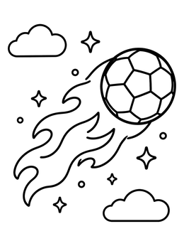 Free printable Flaming Soccer Ball In The Sky coloring page