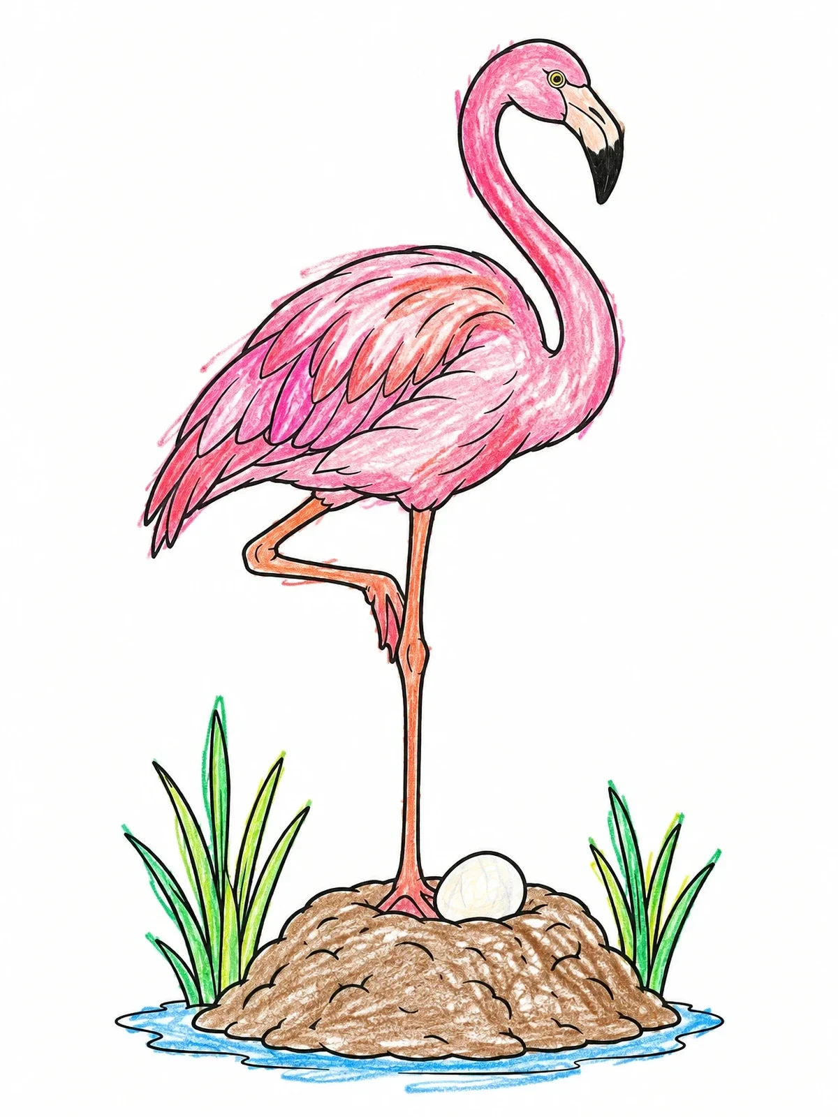 Colored example of the Flamingo Guarding Egg On Nest coloring page