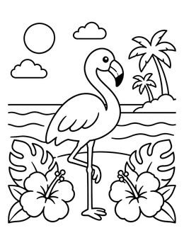 Free printable Flamingo On Tropical Beach coloring page