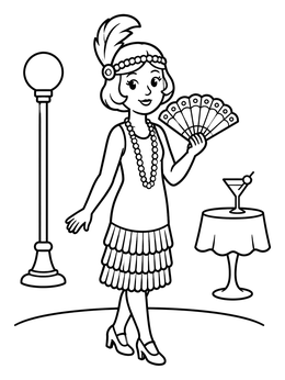 Free printable Flapper Woman With Feathered Headband And Fan coloring page