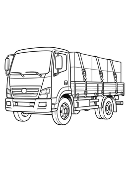 A realistic flatbed truck coloring page carrying strapped cargo boxes on its bed.