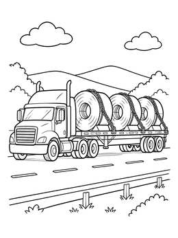 Free printable Flatbed Semi Truck Carrying Steel Coils coloring page