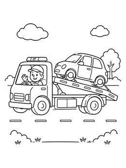 Free printable Flatbed Tow Truck Carrying Car coloring page