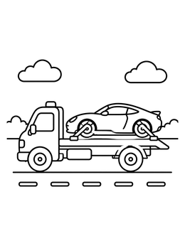 Free printable Flatbed Tow Truck Carrying Sports Car coloring page