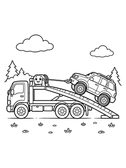 Free printable Flatbed Tow Truck Loading Car coloring page