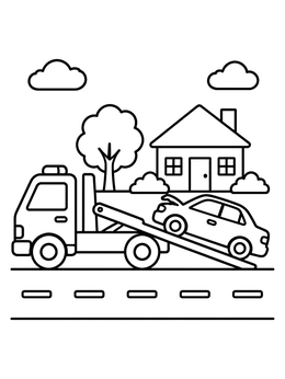Free printable Flatbed Tow Truck Loading A Car coloring page