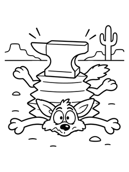 Free printable Flattened Cartoon Coyote Under Anvil coloring page
