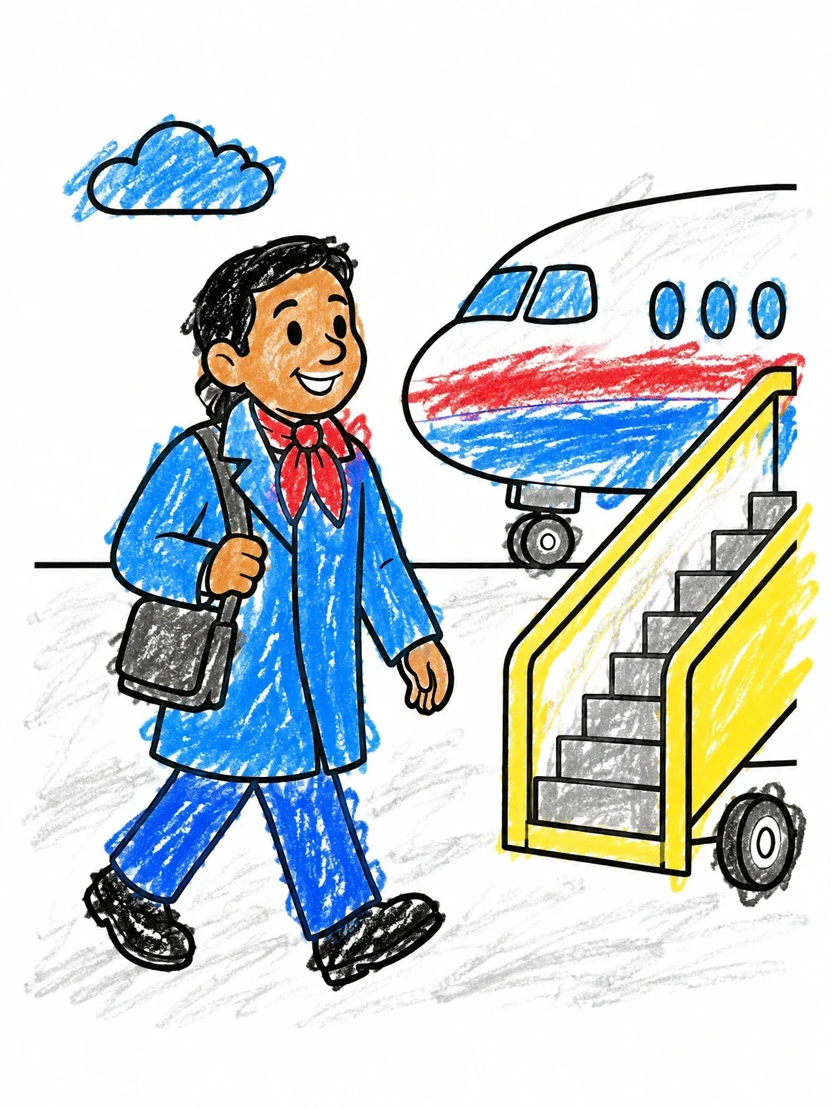 Colored example of the Flight Attendant Walking By Airplane coloring page