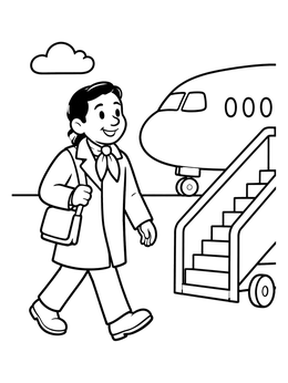 Free printable Flight Attendant Walking By Airplane coloring page