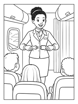 Free printable Flight Attendant Safety Demonstration coloring page