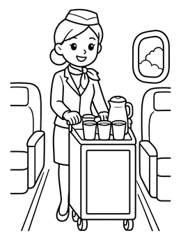 Free printable Flight Attendant Serving Drinks coloring page