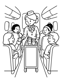 Free printable Flight Attendant Serving Passengers Drinks coloring page