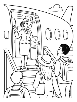 Free printable Flight Attendant Welcoming Boarding Passengers coloring page