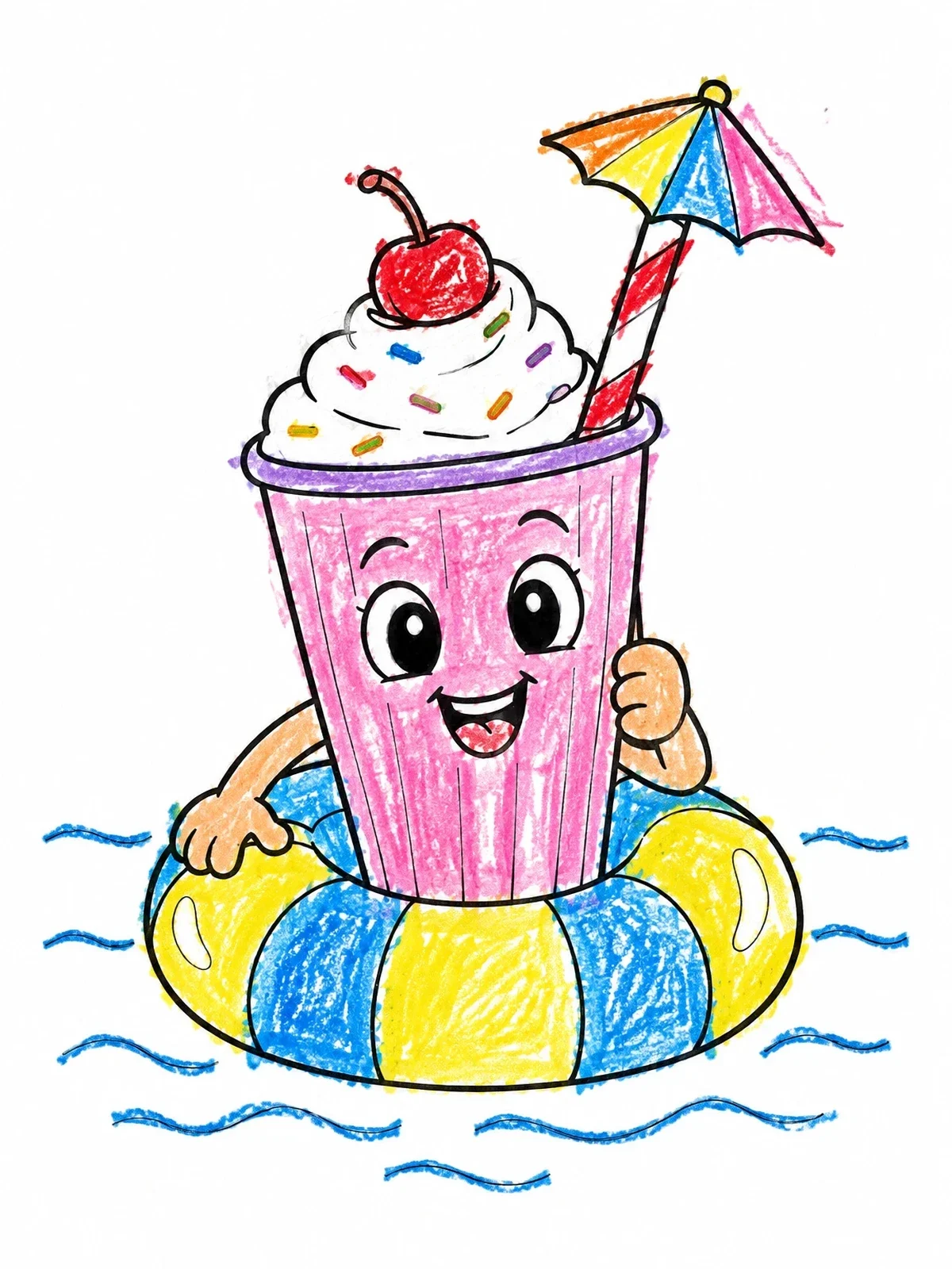 Colored example of the Floating Milkshake Character coloring page