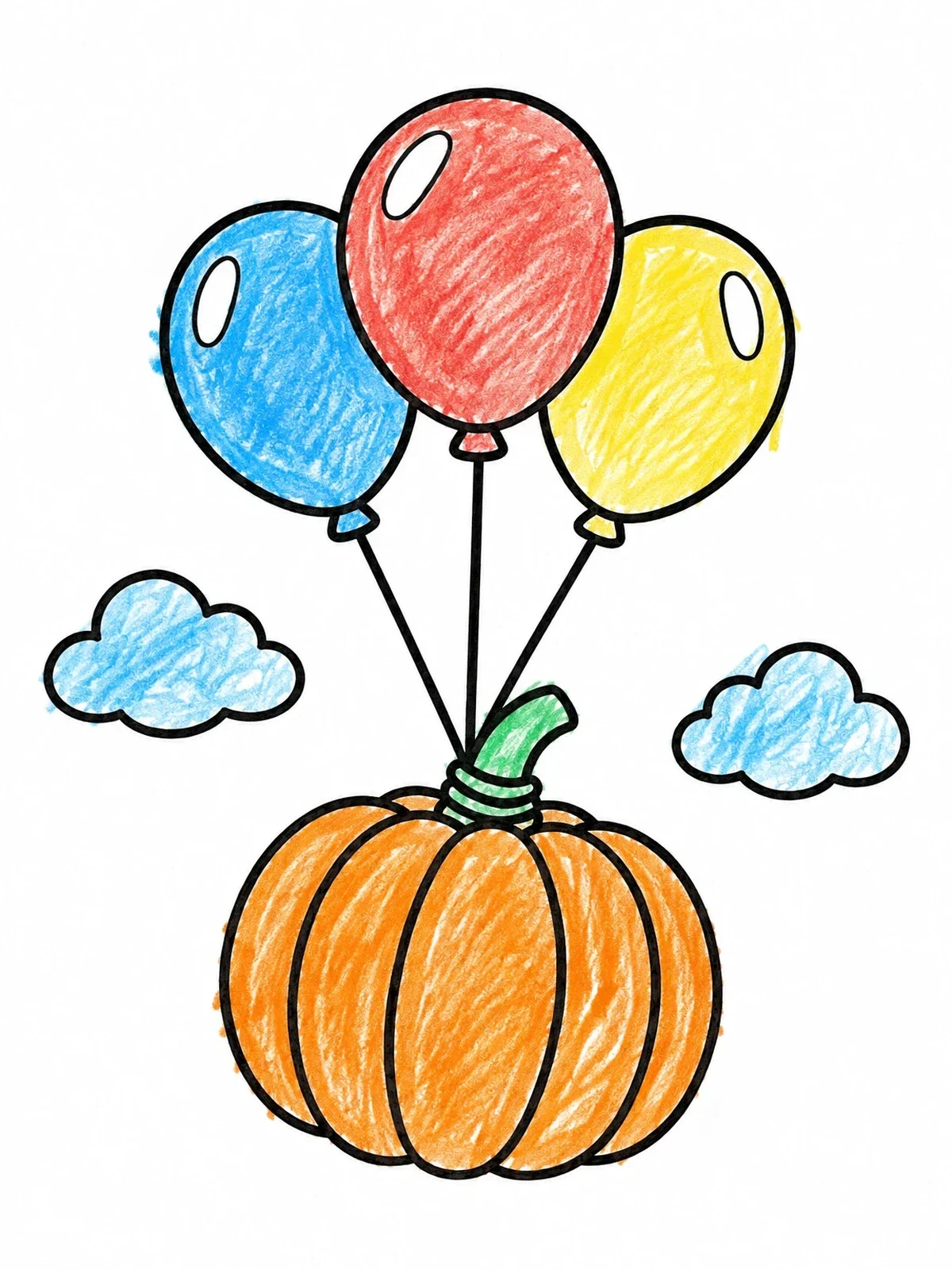 Colored example of the Floating Pumpkin With Balloons coloring page