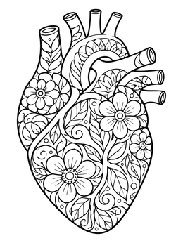 Free printable Floral Anatomical Human Heart coloring page
