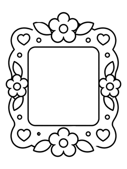 Free printable Floral Book Cover Frame With Hearts coloring page