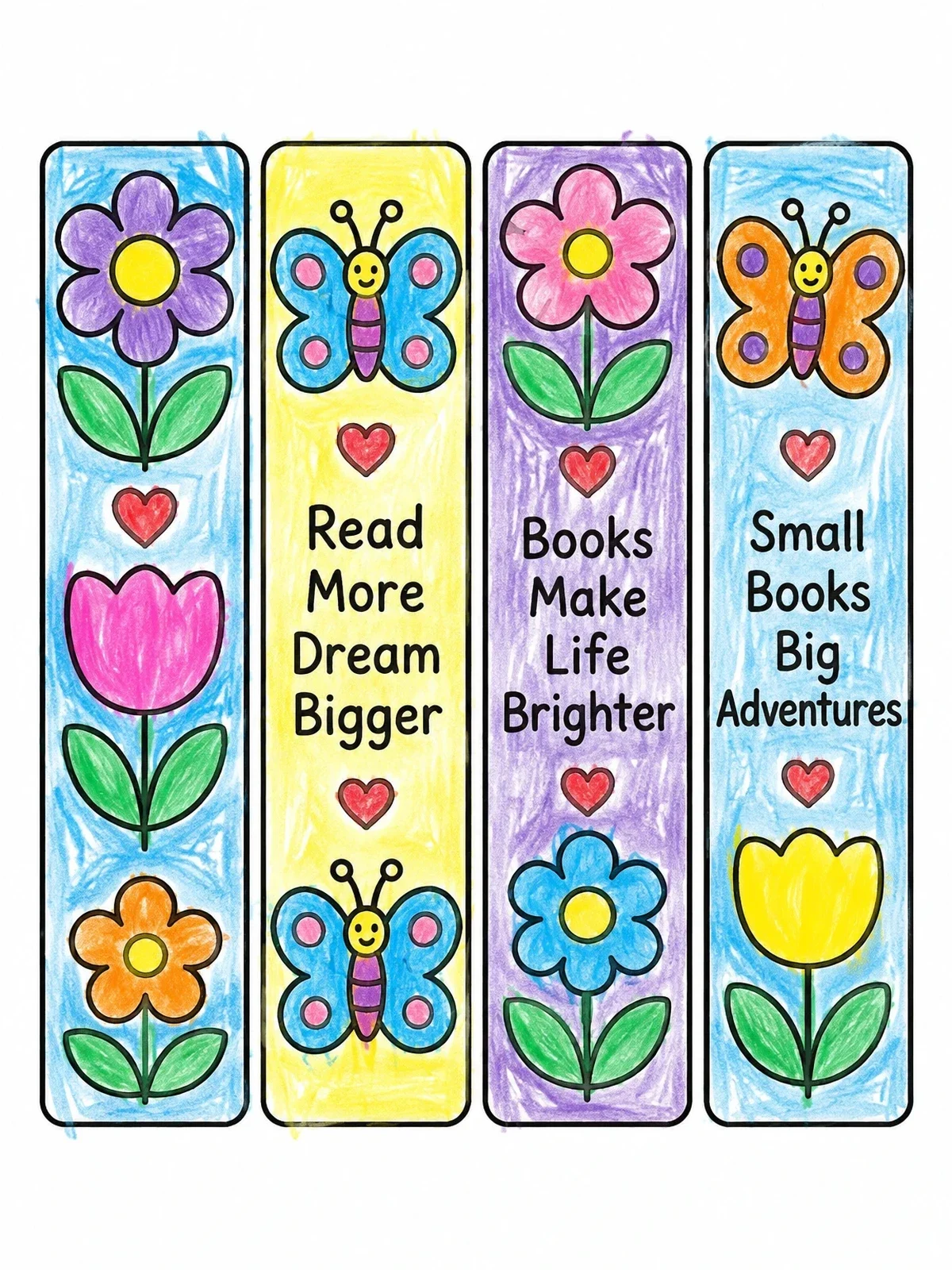 Colored example of the Floral And Butterfly Reading Bookmarks coloring page