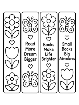 Free printable Floral And Butterfly Reading Bookmarks coloring page
