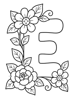 Free printable Floral Capital Letter E coloring page