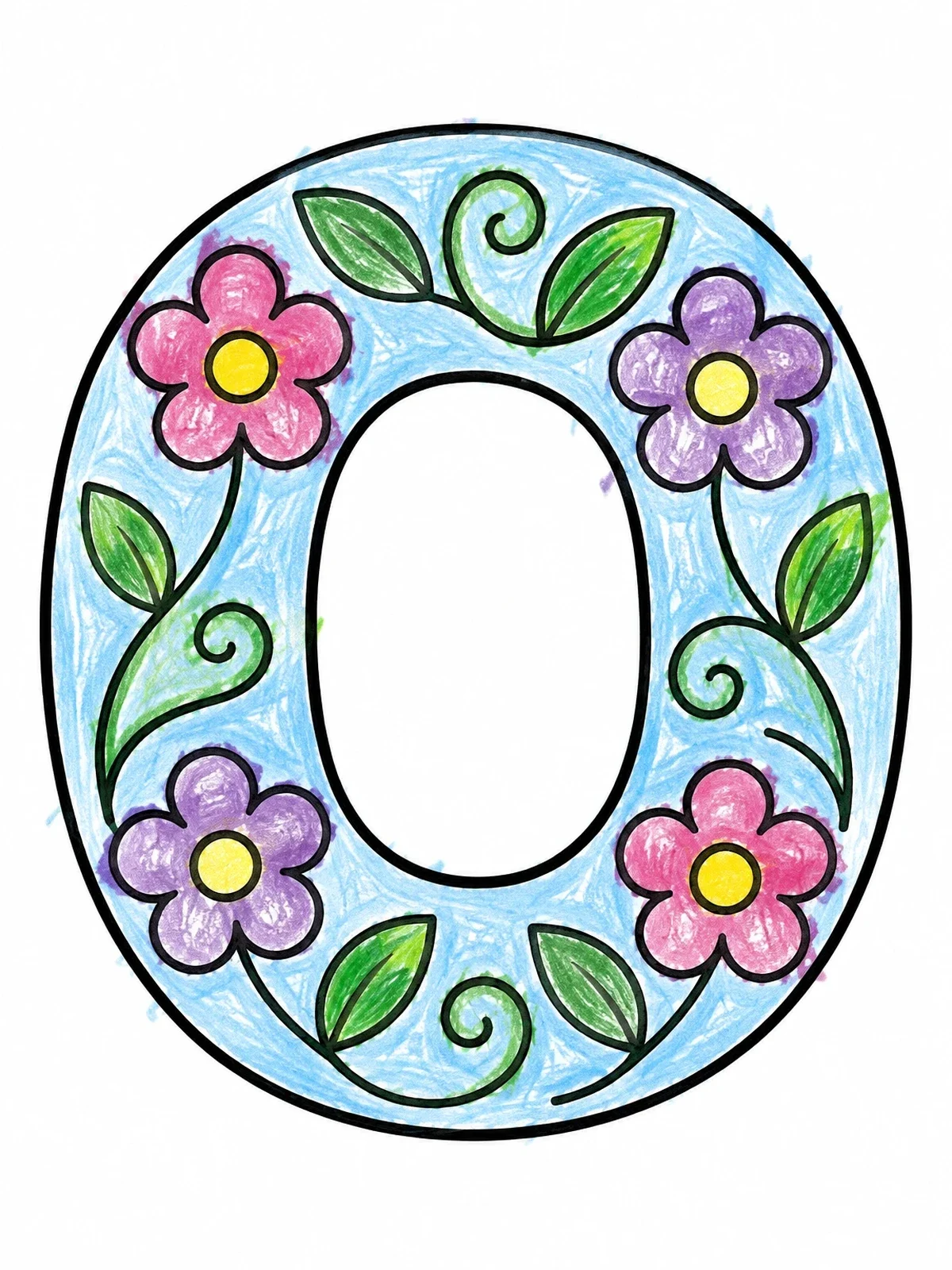 Colored example of the Floral Capital Letter O coloring page