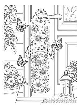 Free printable Floral Door Hanger With Butterflies coloring page