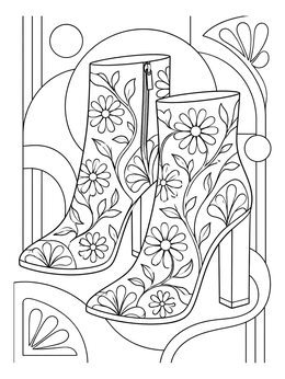 Free printable Floral Heeled Ankle Boots coloring page