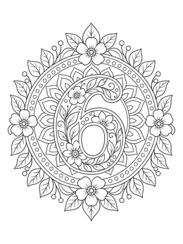 Free printable Floral Mandala With Number Six coloring page