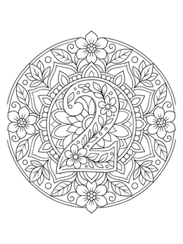 Free printable Floral Mandala Number Two coloring page