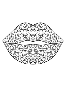 Detailed mandala flowers decorate this lips coloring page.