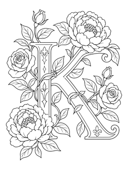 Free printable Floral Monogram Letter K coloring page