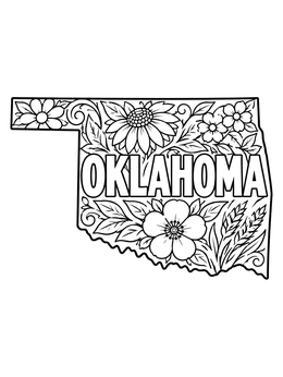 Free printable Floral Oklahoma State Map Outline coloring page