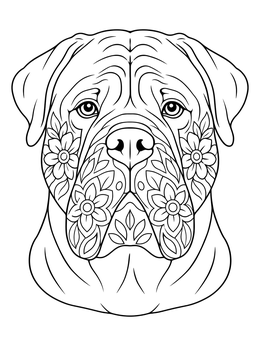 Free printable Floral Pattern Bullmastiff Dog Portrait coloring page