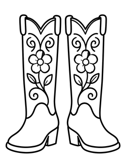 Free printable Floral Pattern Cowgirl Boots coloring page