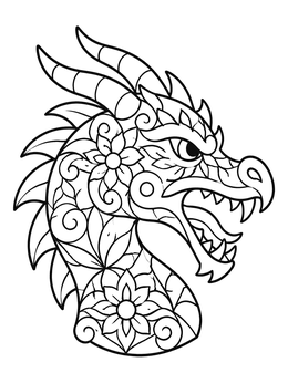 Free printable Floral Patterned Dragon Head coloring page