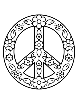 Free printable Floral Peace Sign Symbol coloring page