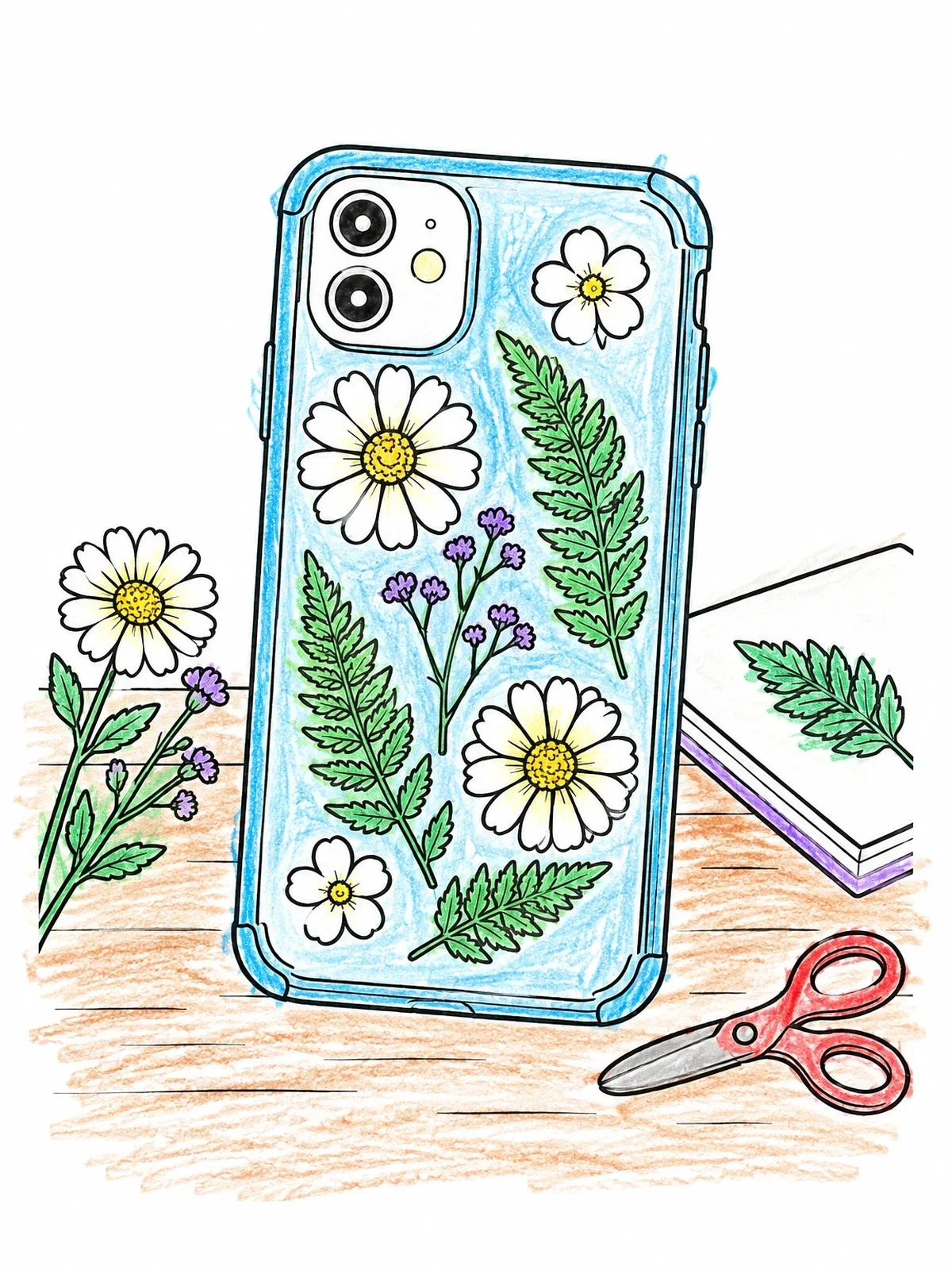 Colored example of the Floral Phone Case Crafting coloring page